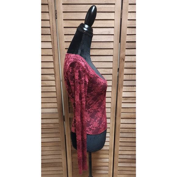 Urban Outfitters Out From Under Burgundy Long Sleeve Top Small S Sheer Floral - Picture 4 of 8